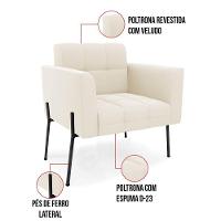 Poltrona Pé De Ferro Preto Para Sala Kit 2 Elisa Veludo Bege D03 - D'rossi - 3