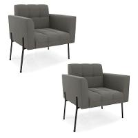 Poltrona Pé De Ferro Preto Para Sala Kit 2 Elisa Suede Grafite D03 - D'rossi - 1