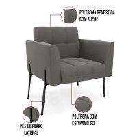 Poltrona Pé De Ferro Preto Para Sala Kit 2 Elisa Suede Grafite D03 - D'rossi - 3