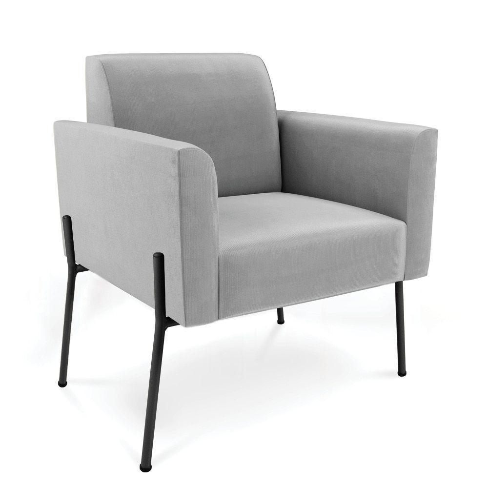 Poltrona Pé De Ferro Preto Para Sala Elisa Suede - D'rossi Cor Cinza - 1