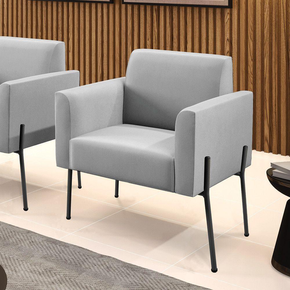 Poltrona Pé De Ferro Preto Para Sala Elisa Suede - D'rossi Cor Cinza - 6