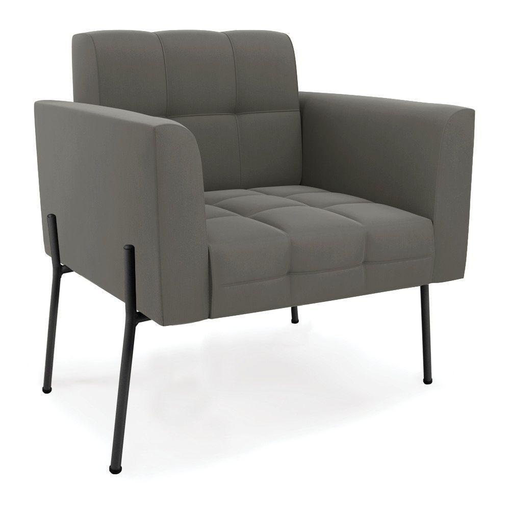 Poltrona Pé De Ferro Preto Para Sala Elisa Suede Grafite D03 - D'rossi - 1