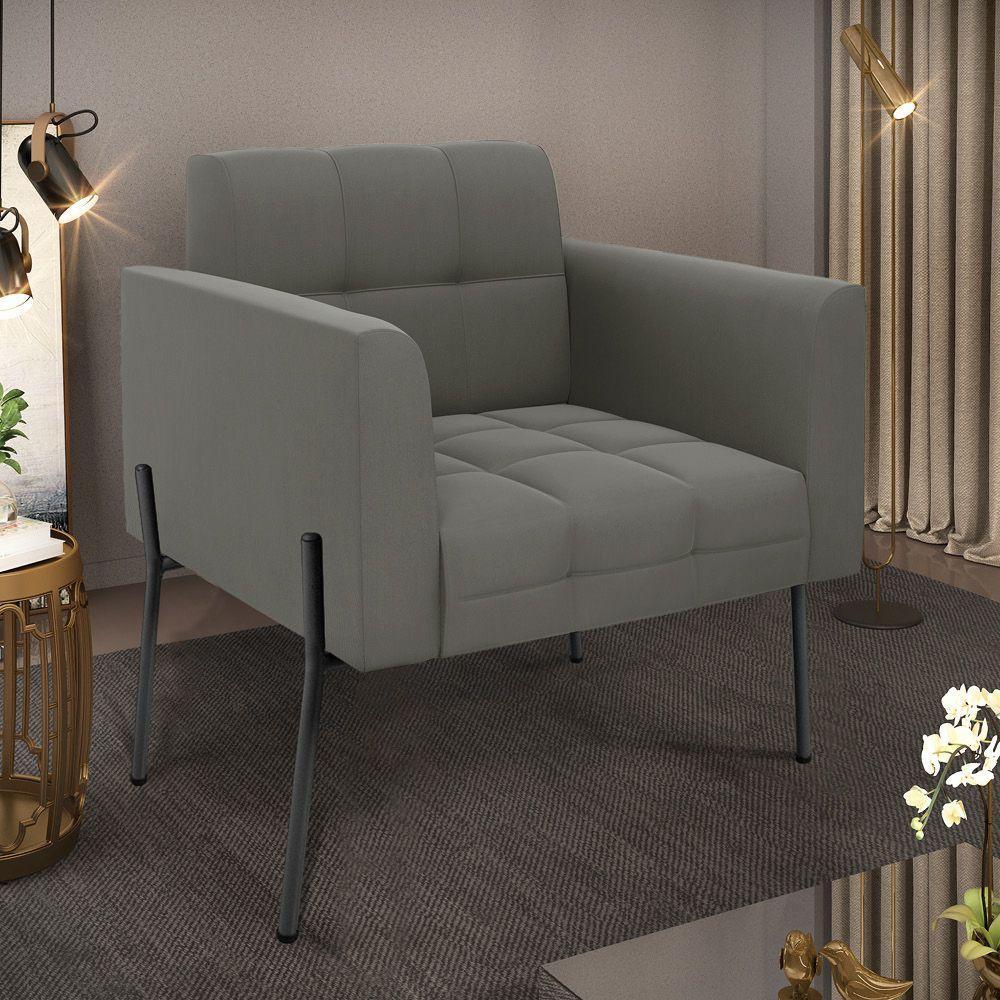 Poltrona Pé De Ferro Preto Para Sala Elisa Suede Grafite D03 - D'rossi - 6