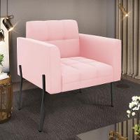 Poltrona Pé De Ferro Preto Para Sala Elisa Suede Rosa Bebê D03 - D'rossi - 6