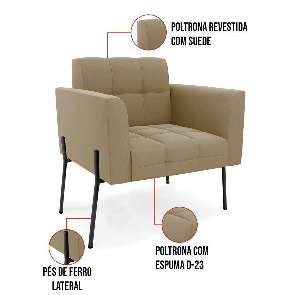 Poltrona Pé De Ferro Preto Para Sala Kit 2 Elisa Suede Marrom Rato D03 - D'rossi - 3