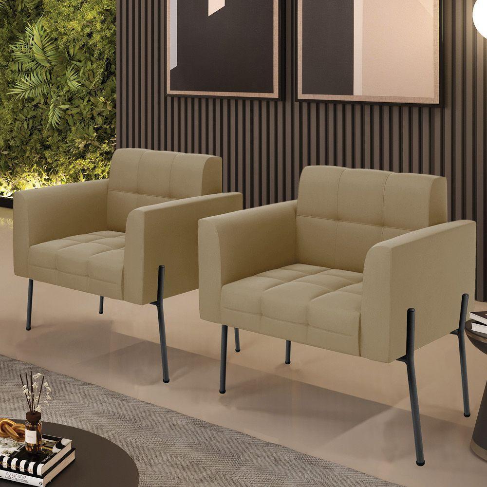 Poltrona Pé De Ferro Preto Para Sala Kit 2 Elisa Suede Marrom Rato D03 - D'rossi - 6