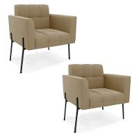 Poltrona Pé De Ferro Preto Para Sala Kit 2 Elisa Suede Marrom Rato D03 - D'rossi - 1