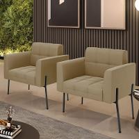 Poltrona Pé De Ferro Preto Para Sala Kit 2 Elisa Suede Marrom Rato D03 - D'rossi - 6