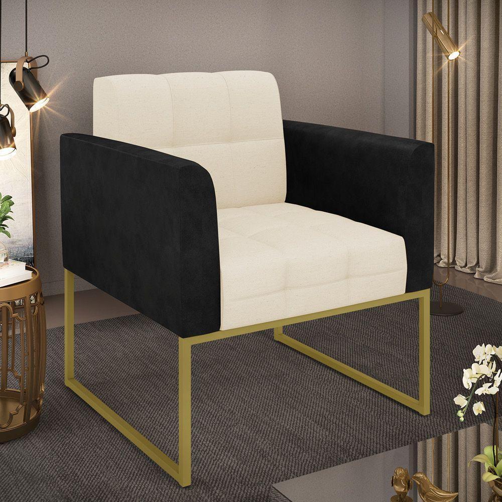 Poltrona Base Industrial Dourado Elisa Preto-linho Bege A19 D03 - D'rossi - 1