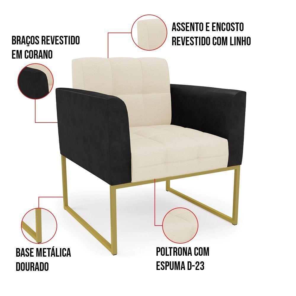 Poltrona Base Industrial Dourado Elisa Preto-linho Bege A19 D03 - D'rossi - 4