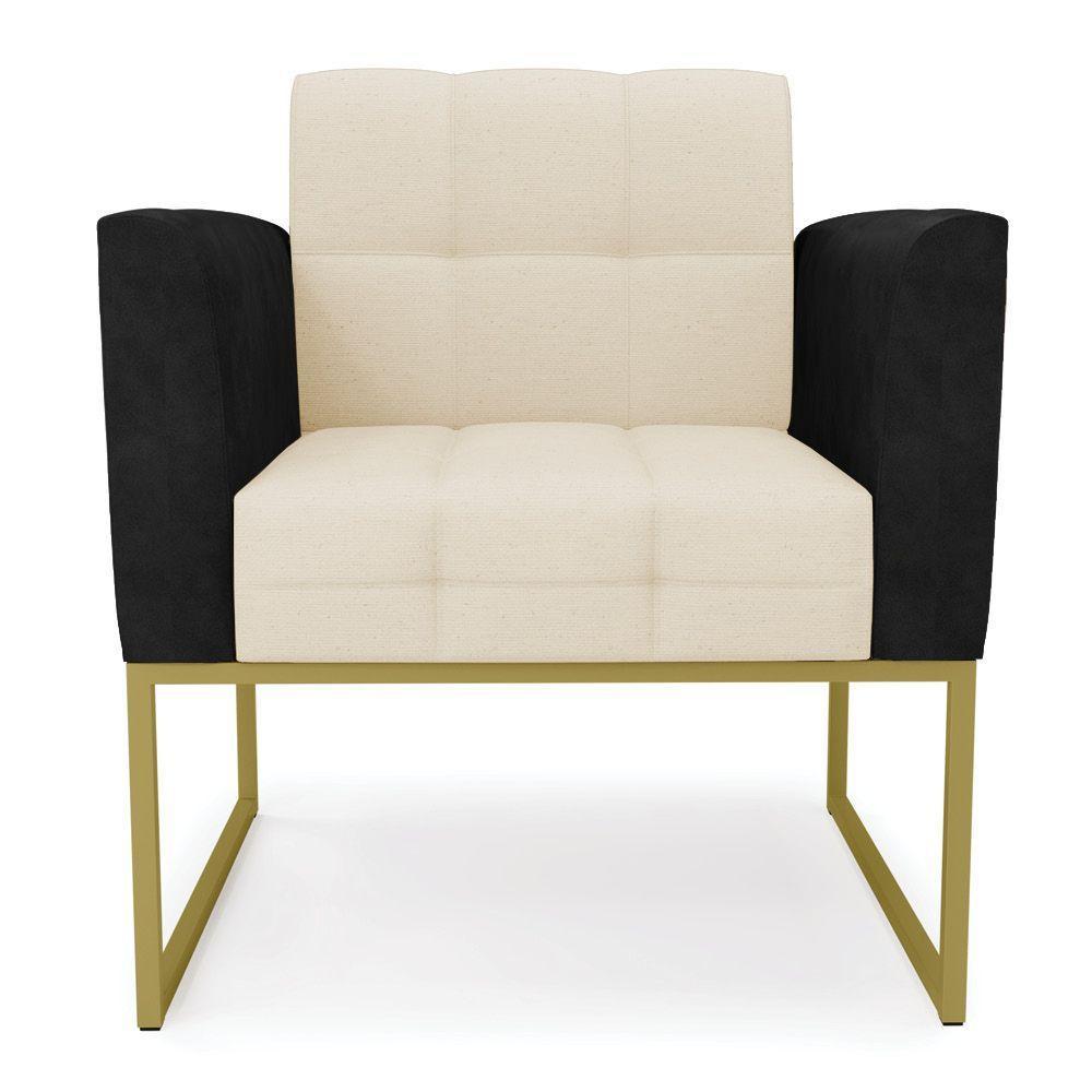 Poltrona Base Industrial Dourado Elisa Preto-linho Bege A19 D03 - D'rossi - 6