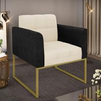 Poltrona Base Industrial Dourado Elisa Preto-linho Bege A19 D03 - D'rossi - 1