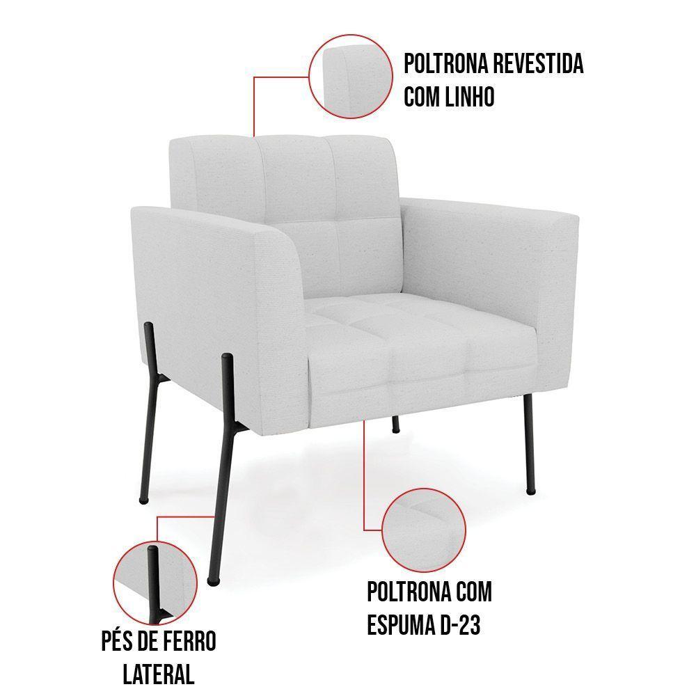Poltrona Pé De Ferro Preto Para Sala Elisa Linho D03 - D'rossi Cor A05 Cinza - 6