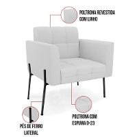 Poltrona Pé De Ferro Preto Para Sala Elisa Linho D03 - D'rossi Cor A05 Cinza - 6