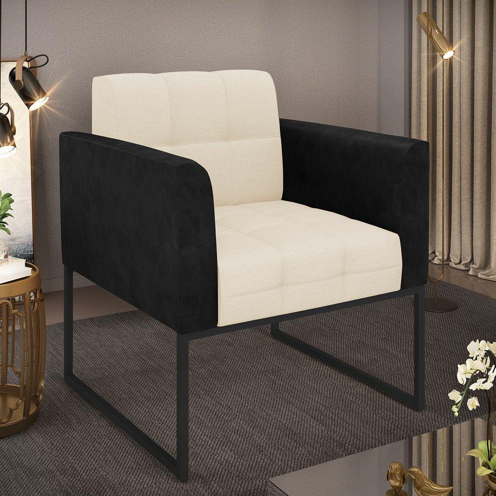 Poltrona Base Industrial Preto Elisa Preto-linho Bege A19 D03 - D'rossi - 2