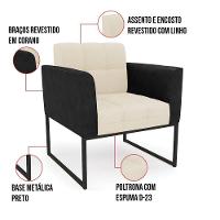 Poltrona Base Industrial Preto Elisa Preto-linho Bege A19 D03 - D'rossi