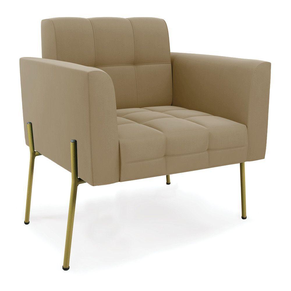 Poltrona Pé De Ferro Dourado Para Sala Elisa Suede D03 - D'rossi Cor Marrom Rato - 1