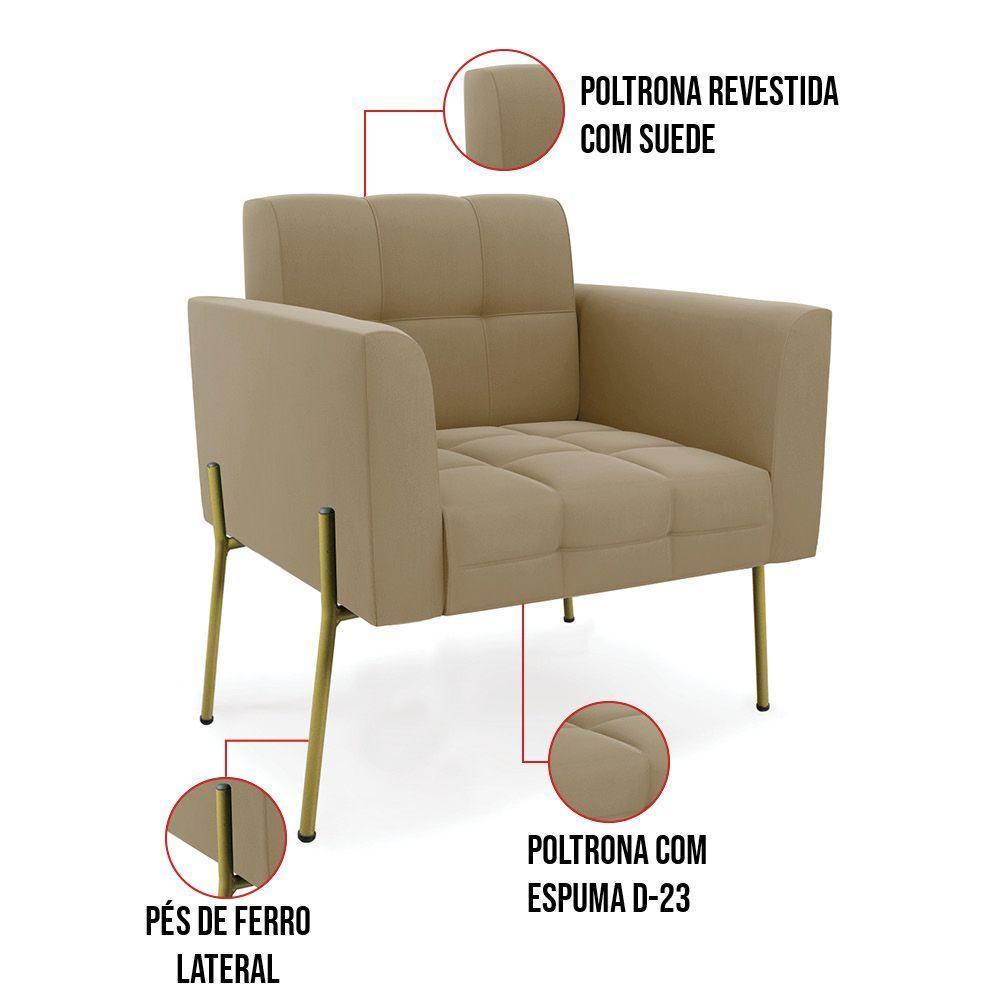 Poltrona Pé De Ferro Dourado Para Sala Elisa Suede D03 - D'rossi Cor Marrom Rato - 2