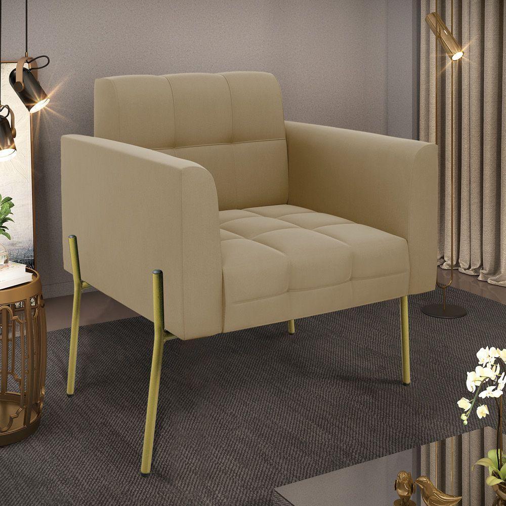 Poltrona Pé De Ferro Dourado Para Sala Elisa Suede D03 - D'rossi Cor Marrom Rato - 6