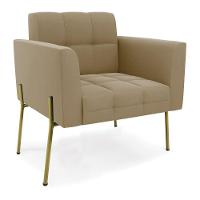 Poltrona Pé De Ferro Dourado Para Sala Elisa Suede D03 - D'rossi Cor Marrom Rato - 1