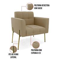 Poltrona Pé De Ferro Dourado Para Sala Elisa Suede D03 - D'rossi Cor Marrom Rato - 2