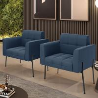 Poltrona Pé De Ferro Preto Para Sala Kit 2 Elisa Suede Azul Marinho D03 - D'rossi - 6