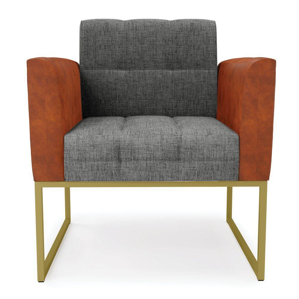 Poltrona Base Industrial Dourado Kit 2 Elisa Nozes-linho Grafite A26 D03 - D'rossi - 5