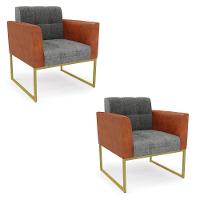 Poltrona Base Industrial Dourado Kit 2 Elisa Nozes-linho Grafite A26 D03 - D'rossi - 1