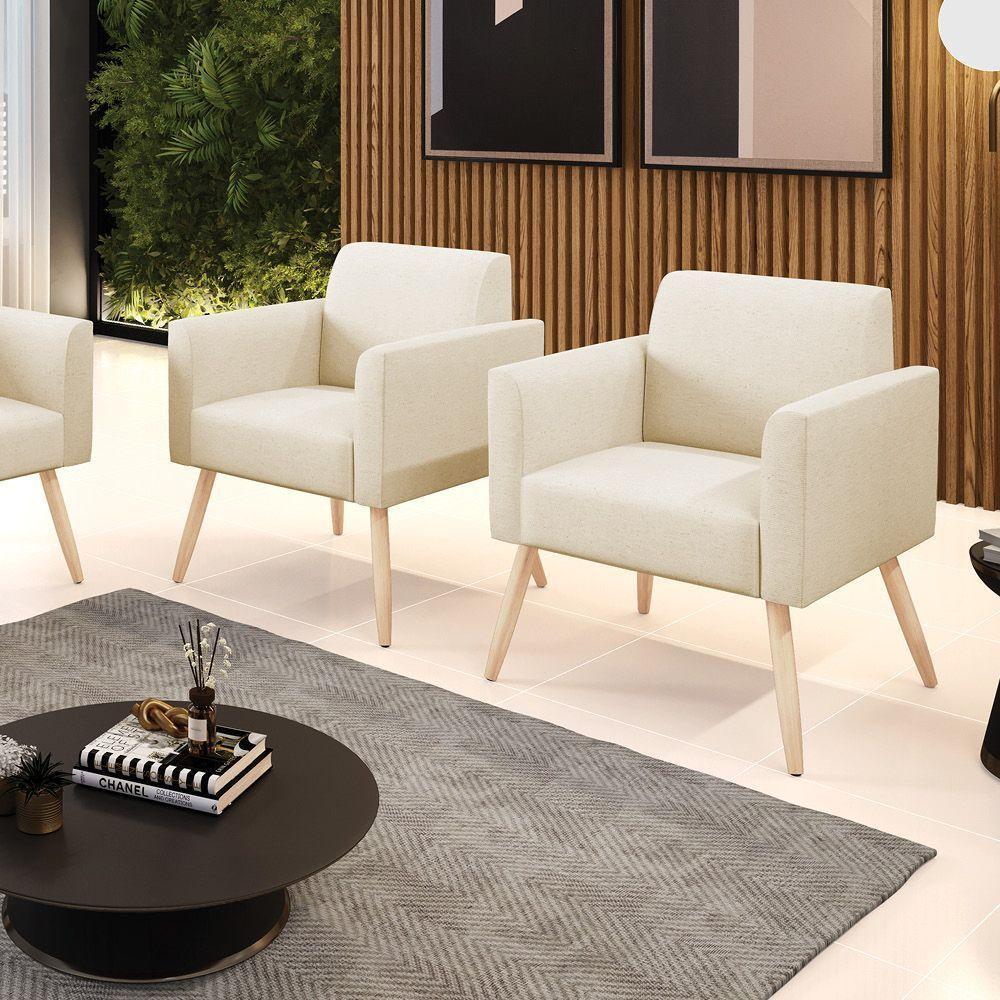 Kit 2 Poltronas Pés Palito Natural Marisa Linho Bege A19 D03 - D'rossi - 5