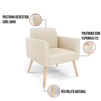 Kit 2 Poltronas Pés Palito Natural Marisa Linho Bege A19 D03 - D'rossi