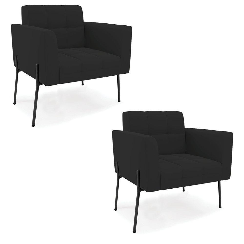 Poltrona Pé De Ferro Preto Para Sala Kit 2 Elisa Veludo D03 - D'rossi Cor Preto - 1