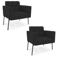 Poltrona Pé De Ferro Preto Para Sala Kit 2 Elisa Veludo D03 - D'rossi Cor Preto - 1