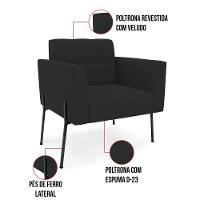 Poltrona Pé De Ferro Preto Para Sala Kit 2 Elisa Veludo D03 - D'rossi Cor Preto - 3