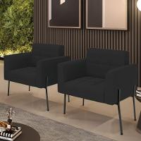 Poltrona Pé De Ferro Preto Para Sala Kit 2 Elisa Veludo D03 - D'rossi Cor Preto - 6