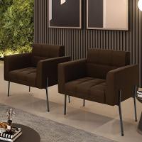 Poltrona Pé De Ferro Preto Para Sala Kit 2 Elisa Suede D03 - D'rossi Cor Marrom - 6