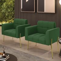 Poltrona Pé De Ferro Dourado Para Sala Kit 2 Elisa Suede D03 - D'rossi Cor Verde - 5