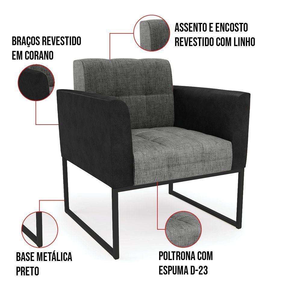 Poltrona Base Industrial Preto Elisa Preto-linho Grafite A26 D03 - D'rossi - 2