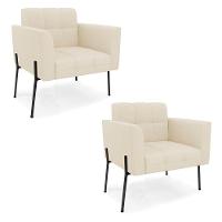 Poltrona Pé De Ferro Preto Para Sala Kit 2 Elisa Linho D03 - D'rossi Cor A19 Bege - 1