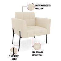 Poltrona Pé De Ferro Preto Para Sala Kit 2 Elisa Linho D03 - D'rossi Cor A19 Bege - 3
