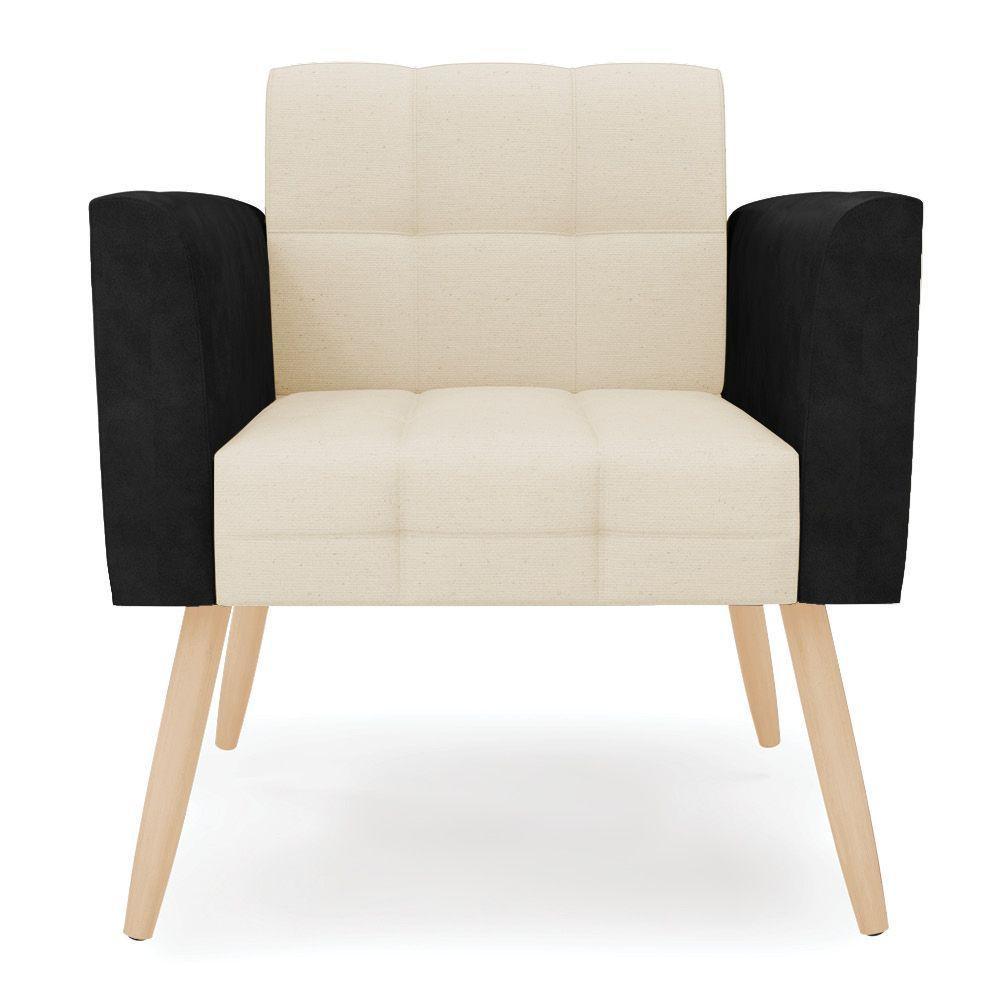 Poltrona Pés Palito Natural Kit 2 Elisa Preto-linho Bege A19 D03 - D'rossi - 7