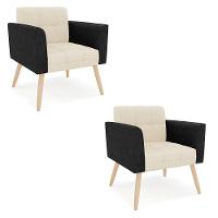 Poltrona Pés Palito Natural Kit 2 Elisa Preto-linho Bege A19 D03 - D'rossi - 1