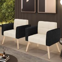 Poltrona Pés Palito Natural Kit 2 Elisa Preto-linho Bege A19 D03 - D'rossi - 5