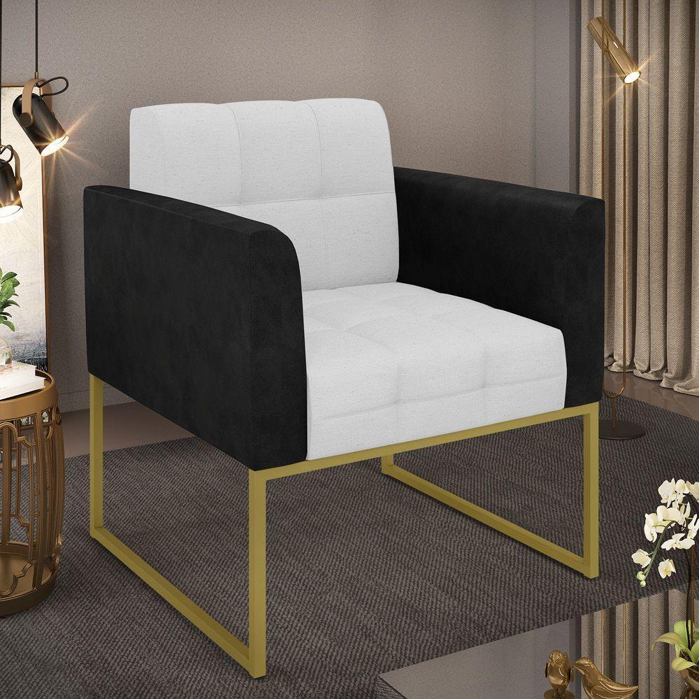 Poltrona Base Industrial Dourado Elisa Preto-linho Cinza A05 D03 - D'rossi - 6