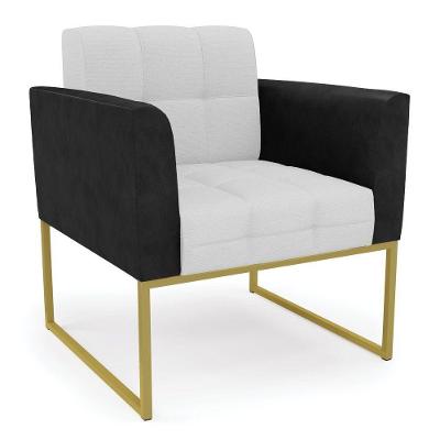 Poltrona Base Industrial Dourado Elisa Preto-linho Cinza A05 D03 - D'rossi
