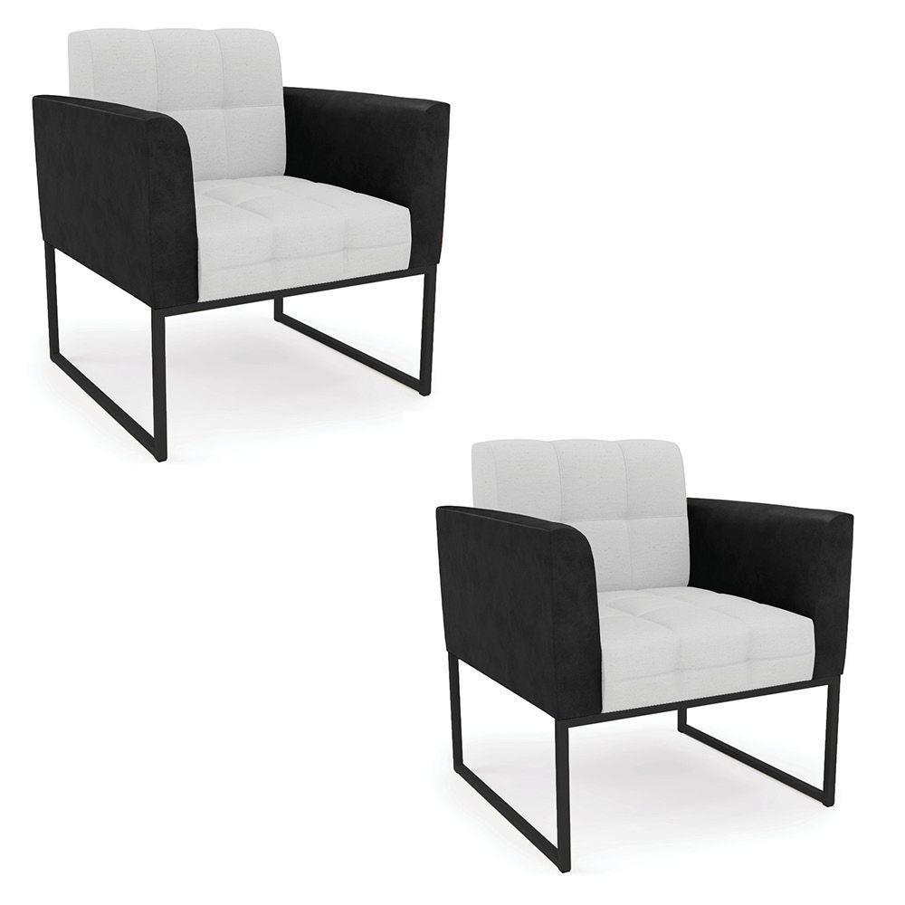 Poltrona Base Industrial Preto Kit 2 Elisa Preto-linho Cinza A05 D03 - D'rossi - 1