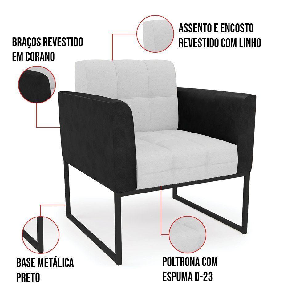 Poltrona Base Industrial Preto Kit 2 Elisa Preto-linho Cinza A05 D03 - D'rossi - 2
