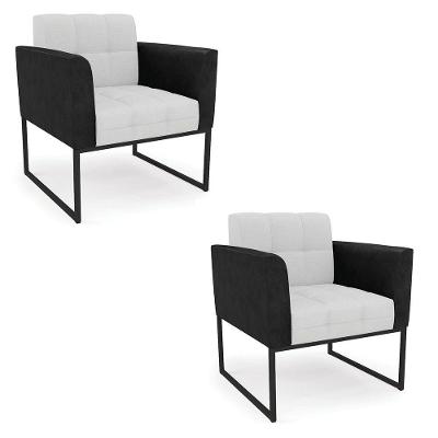 Poltrona Base Industrial Preto Kit 2 Elisa Preto-linho Cinza A05 D03 - D'rossi