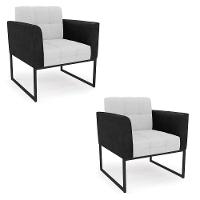 Poltrona Base Industrial Preto Kit 2 Elisa Preto-linho Cinza A05 D03 - D'rossi - 1