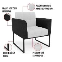 Poltrona Base Industrial Preto Kit 2 Elisa Preto-linho Cinza A05 D03 - D'rossi - 2