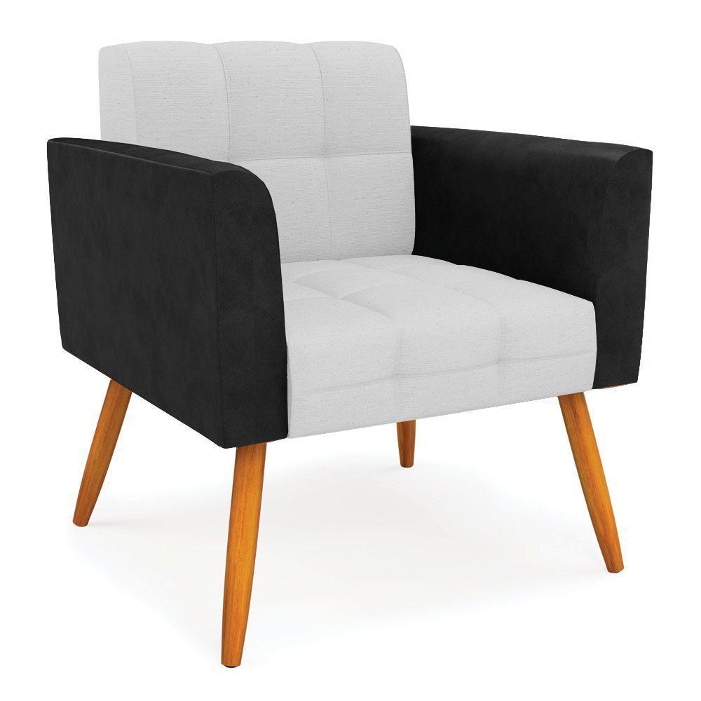 Poltrona Pés Palito Castanho Elisa Preto-linho Cinza A05 D03 - D'rossi - 1